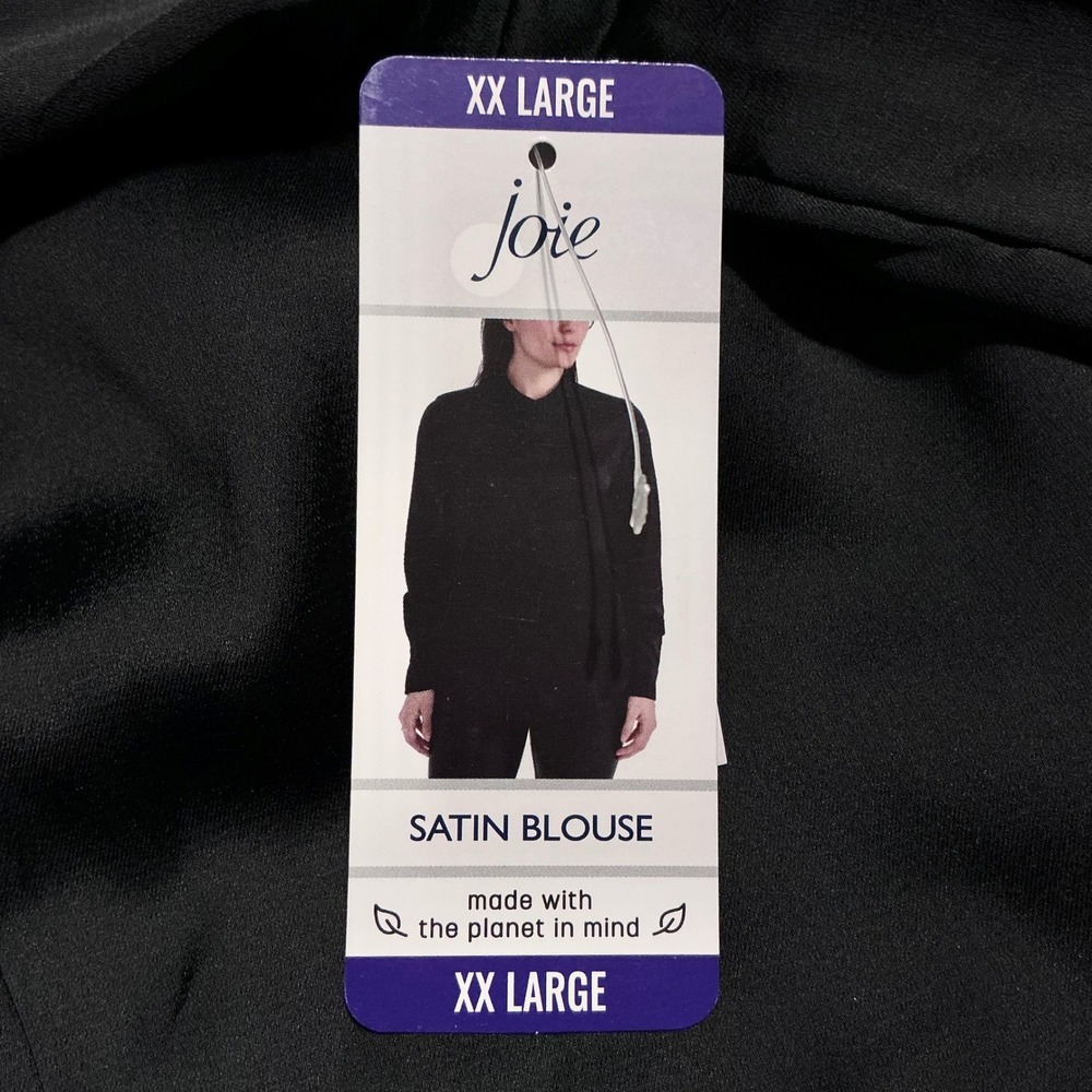 Joie Satin Blouse Women's XXL Black Button Front Long Sleeve NWT MSRP $98 - Picture 7 of 8